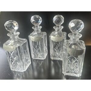 Atlantis Crystal "Lisbon" Set of 4 Crystal Square Liquor Decanters 10.25" 24oz